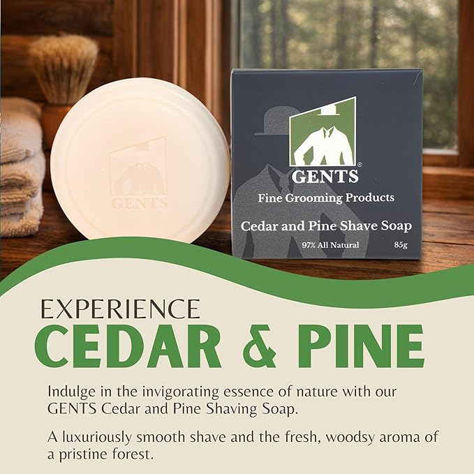 GENTS 97% All Natural Men's Cedar and Pine Shave Soap Creates a Rich Lather