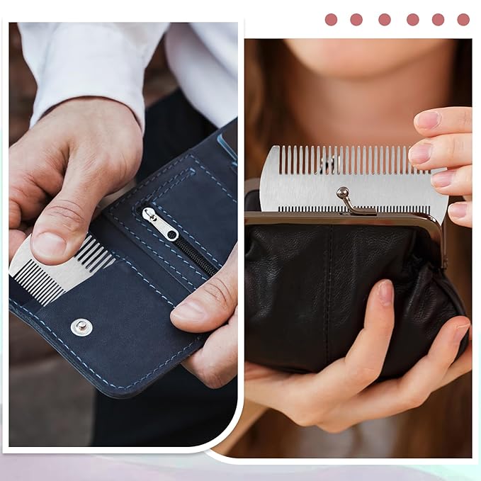Metal Comb for Men, 2 Pack Stainless Steel Beard Comb Mini Portable Travel Combs Anti-Static Dual Action Fine & Wide Teeth Mustache Combs for Wallet Purse Pocket Car
