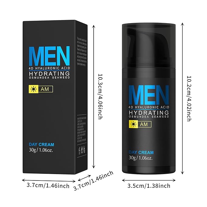 Men Hydrating Day Cream, Daily Moisturizer with 4D Hyaluronic Acid, Oil Control, Firm & Lift Hydrating Cream for Face & Body, Reduce Fine Lines, Strengthen Skin Barrier, 1.06 fl.oz.