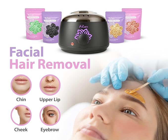 AZAM All-in-one At Home Waxing Kit for Hair removal,Wax pot Waxing Professiona+4 Pack Hard Beads+Silicone Bowl 2 Treatment Oils Wax Kit Accessories Warmer for Full Body