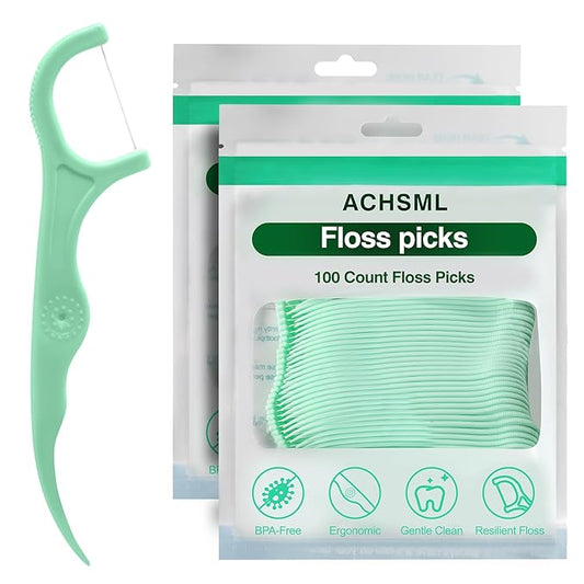 Floss Picks - 200 Count Wear Resistant Dental Floss Picks BPA Free Durable Dental Floss Ergonomic Design 2 in 1 Tooth Picks Flossers for Teeth Cleaning 2 Pack Green