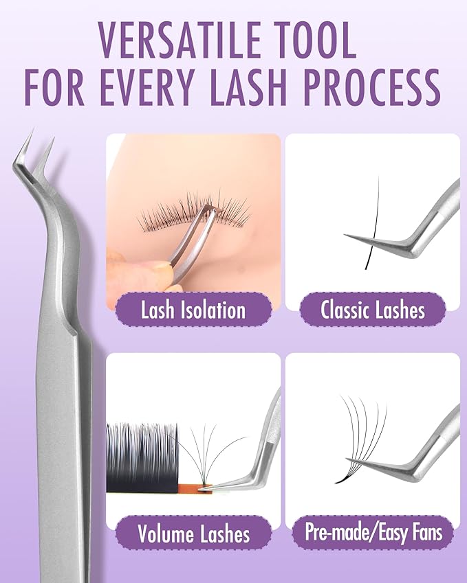Beyelian Volume Lash Tweezers Lash Tweezers for Eyelash Extensions, Non-slip High Precision Effortless Tip for Mega Fans, Stainless Steel ZJ12
