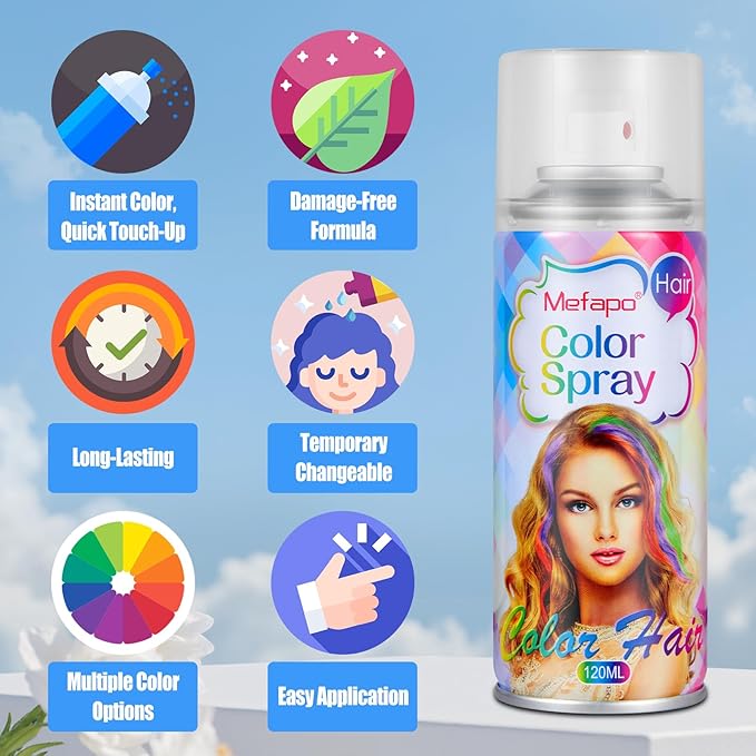 Purple Hair Spray Temporary Hair Color Spray for Kids Women Men, Washable One-Time Use Hair Color Wax Dye, Hair Coloring Natural Hair Style Gel for Christmas Party,Cosplay(Purple 120ML)