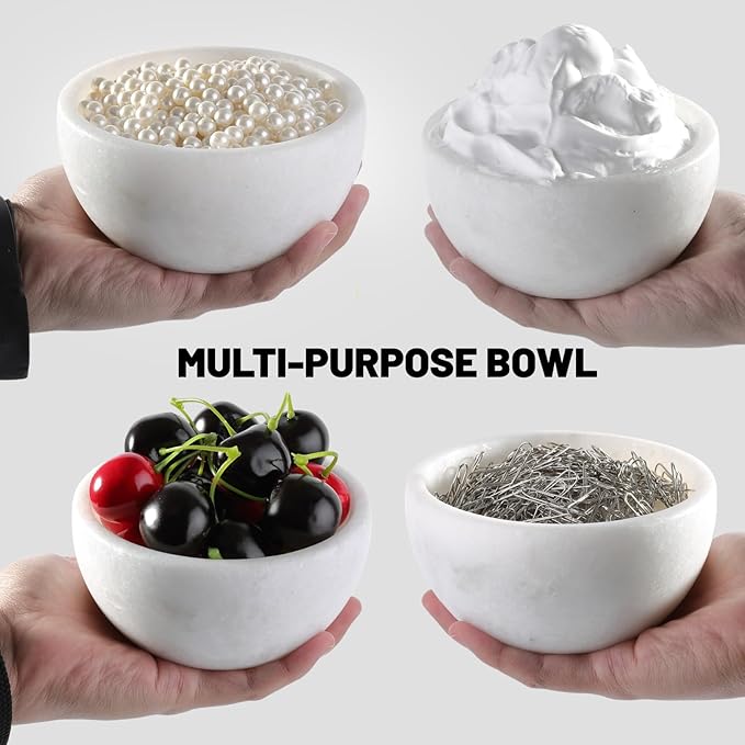 Koville White Marble Shaving Soap Bowl Handmade from Natural Marble, Heat Retaining Stone Provides a Luxurious Hot Shave Experience, Shaving Bowl Gift for Men with 2 Pack Shaving Brush