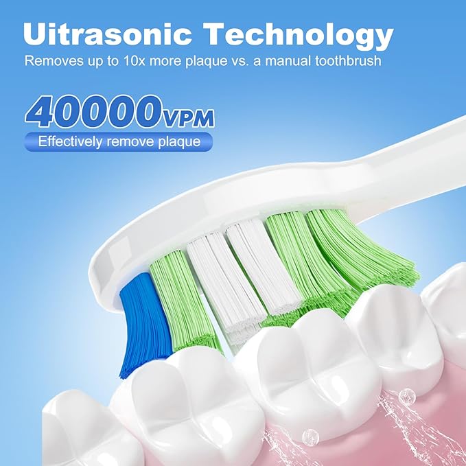 JTF Sonic Electric Toothbrush for Adults: 5 Customized Modes for Effective Yet Gentle Cleaning, 2 Types of Heads for Sensitive Teeth & Braces - with Travel Case and Wireless Charging for Daily Care
