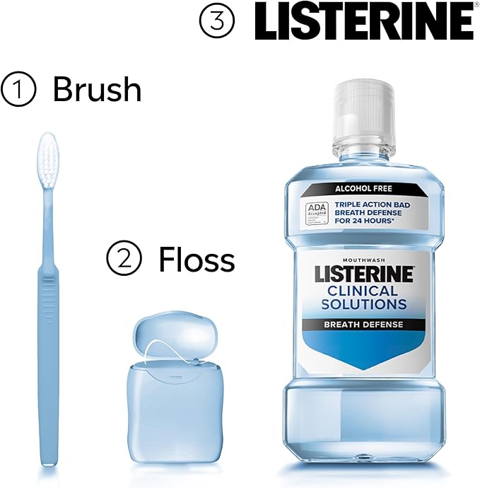 Listerine Clinical Solutions Breath Defense Alcohol Free Mouthwash,Oral Rinse with a Triple-Action Formula Fights Bad Breath for 24 Hours,Smooth Mint Flavor,1 L,(Pack of 2)
