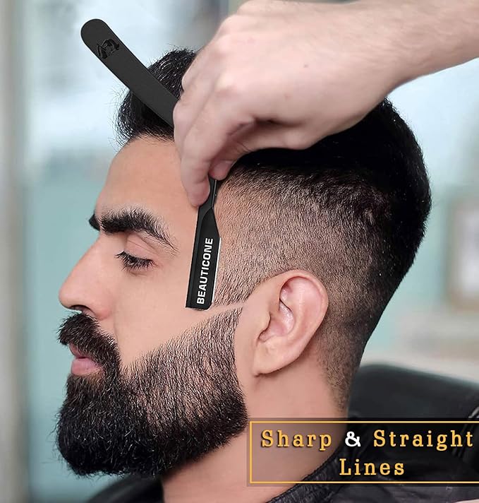 BEAUTICONE® Straight Razors for Men – Professional Barber Straight Edge Razor Kit with Replaceable Single Edge Blades - Navajas Para Barbero - Pouch Gift Box 1.2 mm Exposed for Close Shave Ultra Light