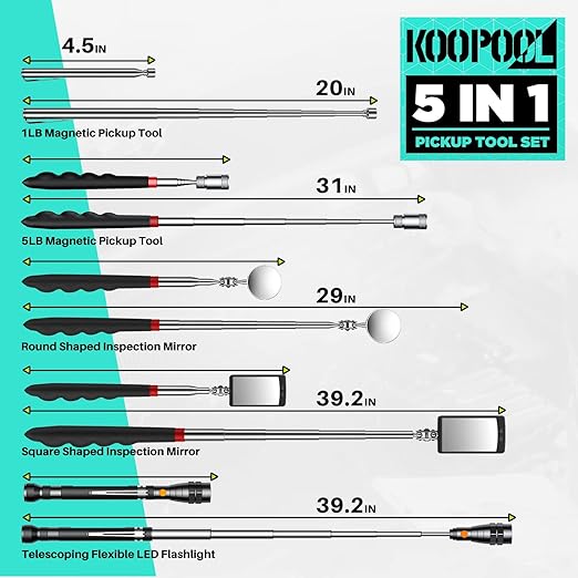 Telescoping Magnetic Pickup Tool Set, Inspection Mirror Telescoping, LED Flashlight, Cool Gadgets for Men, Stocking Stuffers, Gifts for Dad, Husband, Kids, Boyfriend, Magnet Stick