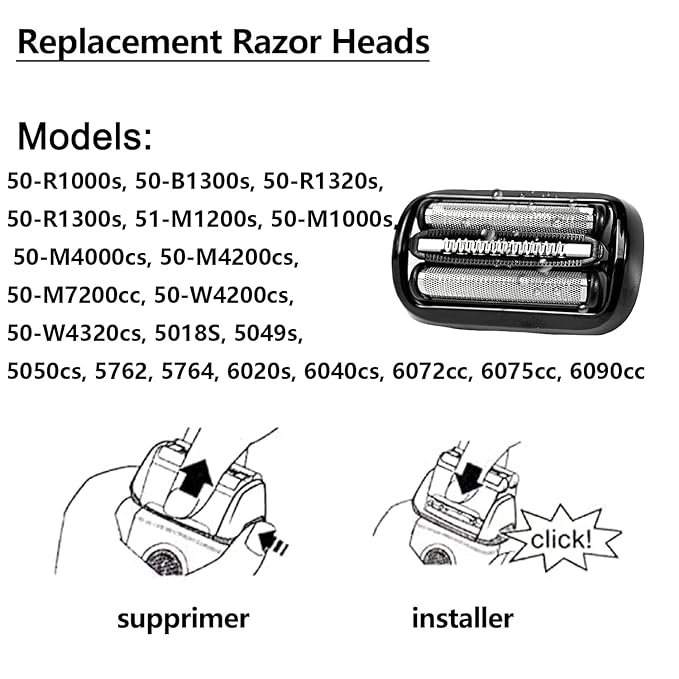 53B-Series 5 and Series 6 Replacement Head Compatible with Braun Series 5 Electric Shaver Razor,53B Blades for Braun S6 and S5 Replacement Foil and Cutter for 6020s,5020s,5018s,5050cs,6020s,6040cs