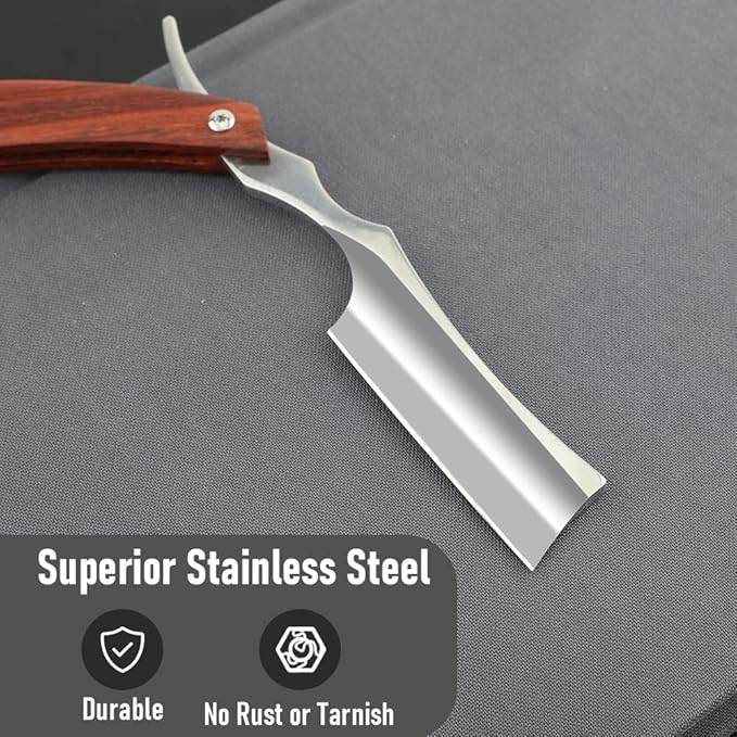 Straight Razor With Strope - Professional Straight Edge Barber Premium Stainless Steel Shaver With Shaving Strop for Men Home & Salon Grooming Using (NO.153)
