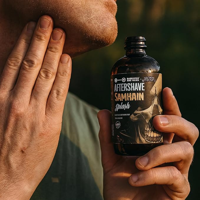 Barrister and Mann Aftershave Splash - Moisturizing & Nourishing for Beards Shave Balm Daily Moisturizer Soothes Face After Shaving Eliminates Razor Burn for A Silky Smooth Finish 3.5oz (Hallows)