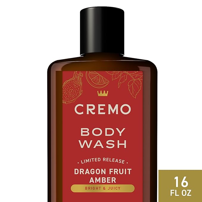 Cremo Rich-Lathering Dragon Fruit Amber Body Wash Men, Notes of Salted Blood Orange, Juicy Dragon Fruit, and Sea Amber, 16 Fl Oz