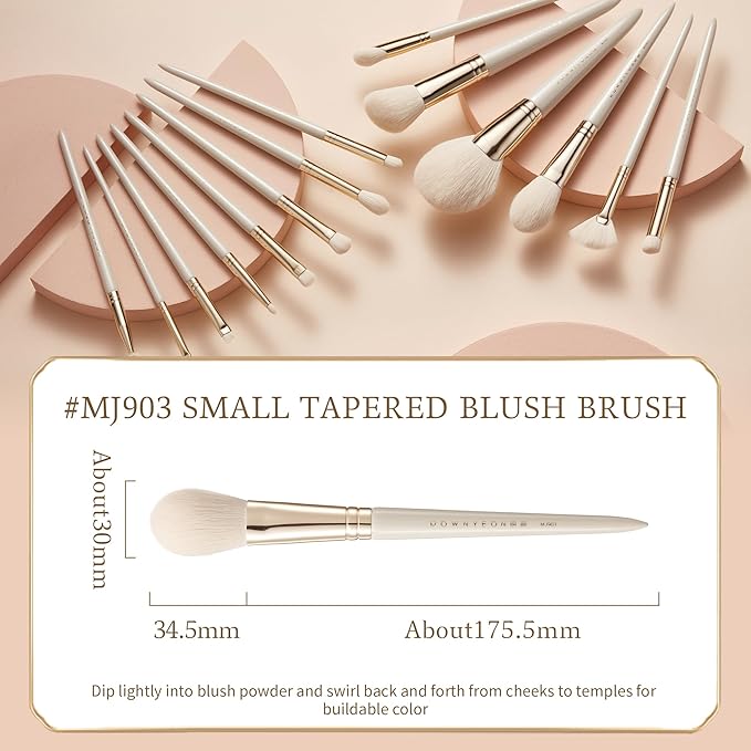 Bisque Series Tapered Blush Brush for Buildable Color Application Painted Birch Handle with Soft Nylon Bristles MJ903