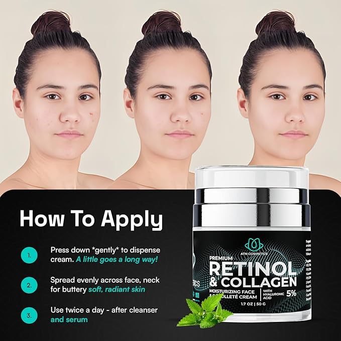 Retinol Cream for Face & Neck, Collagen Moisturizer, Day & Night Cream for Women & Men, Anti Aging, Wrinkle Cream with Hyaluronic Acid, Made in USA