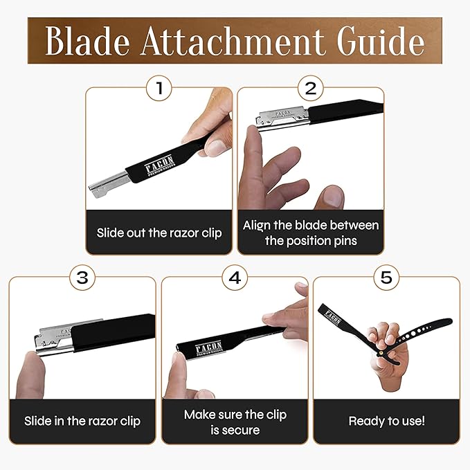 Facón Straight Razors for Men - Professional Barber Straight Edge Razor Kit with 100 Blades, Classic Stainless Steel Barbero Shaver for a Smooth & Precise Shave, Premium Barber Razor for Men's Shaving