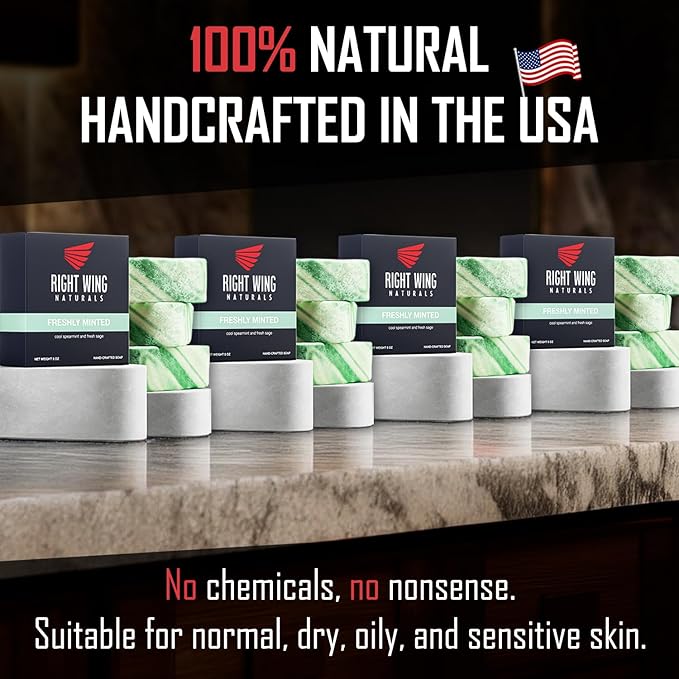 Right Wing Naturals Bar Soap Gift Set for Men | Handcrafted Cold-Pressed | Handmade Organic Soap for Men | Most Popular Flavors | Natural Scented Men’s Bar Soap| Pack of 4 Bars