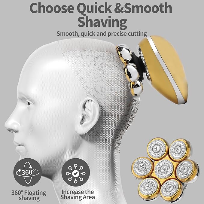 7D Floating Head Shaver for Bald Men,IPX7 Waterproof Shaving Grooming Kit,5 in 1 Men's Electric Razor,Dry/Wet Shaver for Home/Travel,Nice Trimmer Gift for Dad,Husband,Boyfriend