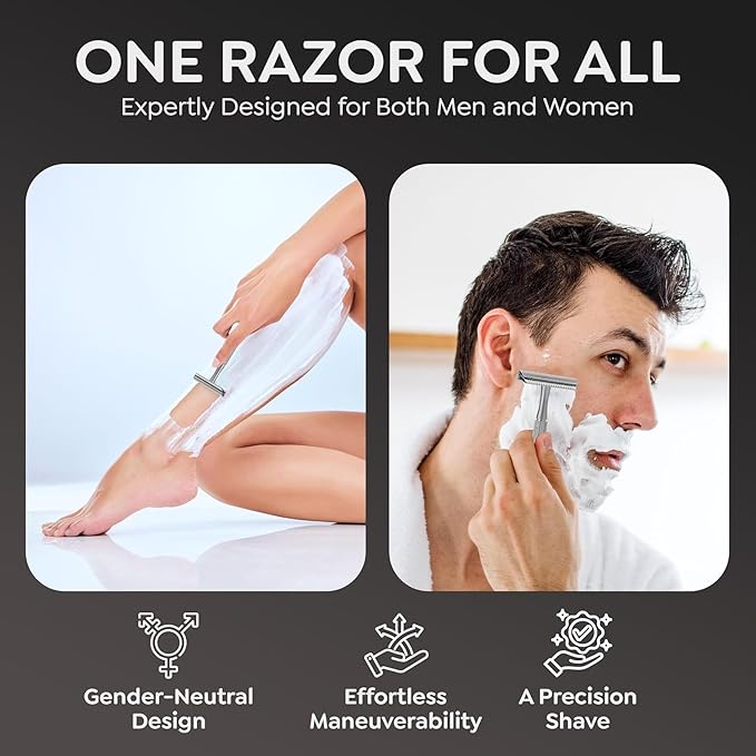 Parker 78R Double Edge Safety Razor with 5 Safety Razor Blades, Women & Men’s Safety Shaving Razor, Reusable, Plastic Free – Satin Chrome