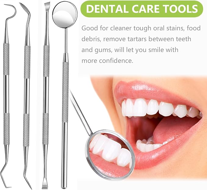 Dental Tools, Professional Teeth Cleaning Oral Care Hygiene Kit, Stainless Steel Dental Pick Tooth Scraper Tartar Plaque Remover for Dentist, Personal, Pet Use with Storage Box