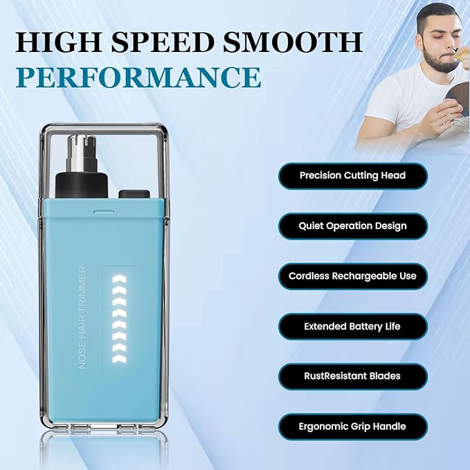 Nose Hair Trimmer for Men Women - Electric Nose Hair Clipper with Replaceable Stainless Steel Blade, Powerful Motor, Wet/Dry Use, Portable USB Rechargeable Design | Blue