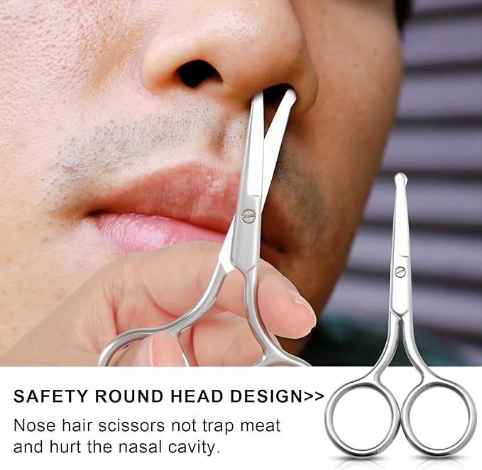 FEITA Small Nose Hair Scissors, Round Tip Design - Men's Grooming Scissors for Facial Safety, Beauty Use for Woman, Makeup, Eyebrow, Lashes, Mustache