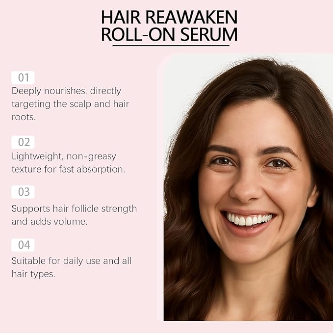 28ml Hair Reawaken Roll-On Serum for Thinning Hair – Nourishes Scalp & Strengthens Hair Follicles to Promote Fuller, Voluminous Hair Growth