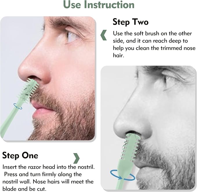 5Pcs 2-in-1 Nasal Hair Cutter, Double Sided Nose Hair Cutter, Portable 360° Rotating Manual Nose Hair Trimmer for Men and Women, Mint Green