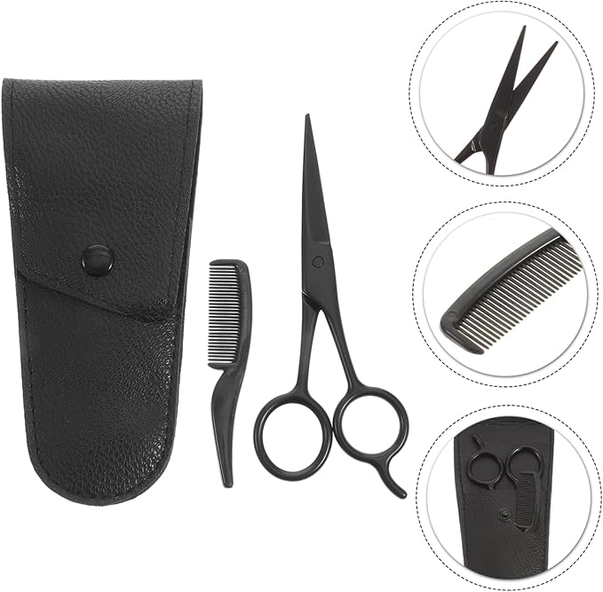 NOLITOY 3pcs Stainless Steel Shears Set Mustache Scissors Beard Trimmer Eyebrow Clipper Portable for Barbershop Home Salons