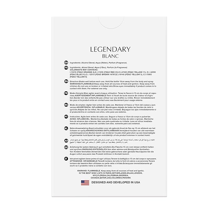 Hybrid & Company Legndary Blanc For Men Eau De Parfum Vaporisateur Natural Spray 3.4 Fl Oz