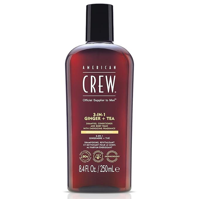 AMERICAN CREW 3-in-1 Ginger & Tea, Shampoo, Conditioner & Body Wash for Men, All-in-One Care with Revitalizing and Refreshing Fragrance, 8.4 fl oz