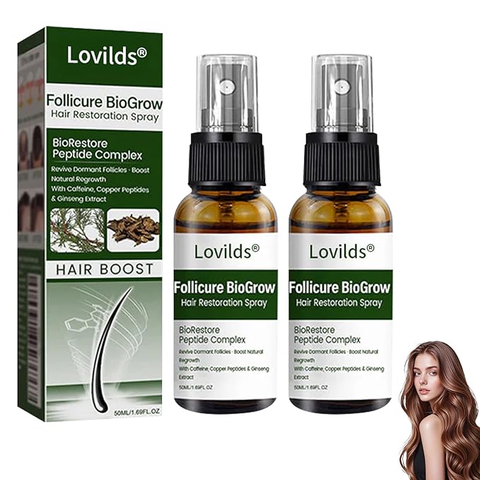 Lovilds Hair Restoration Spray, Professional Biotin Hair Growth Spray, Lovilds Follicure BioGrow hair Growth Serum, Biotin hairs Scalp Serum for Thicker, Longer & Stronger hair (2 Bottle)