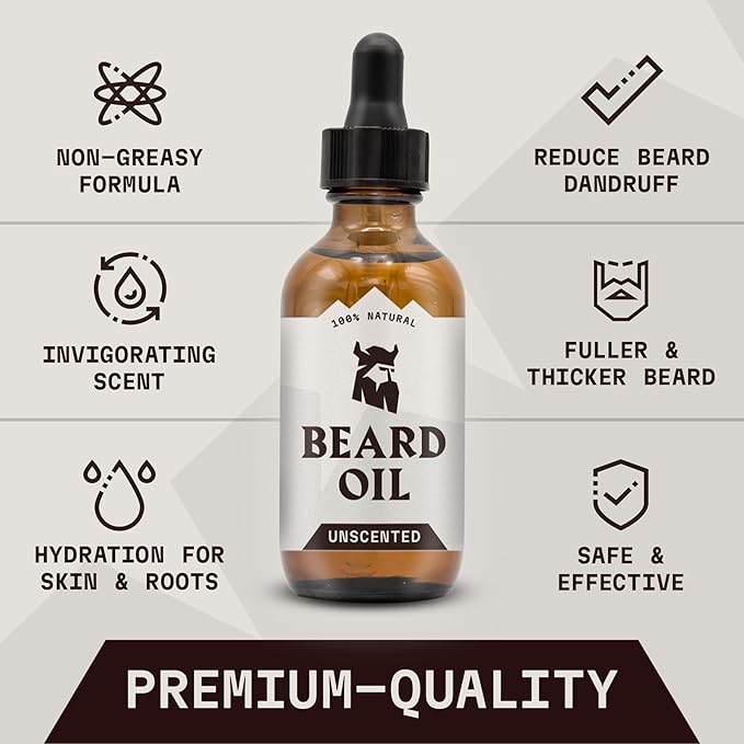 Striking Viking Unscented Beard Oil for Men - 2 Fl Oz, Fragrance-Free - Clear Beard & Mustache Conditioner with Jojoba & Argan Blend, Almond & Tea Tree Oils for Growth & Sensitive Skin