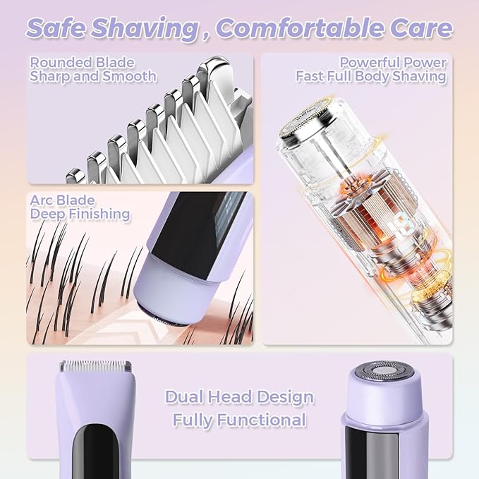 Facial Hair Removal for Women, 2 in 1 Electric Shaver for Women, Dual Head Ceramic Blad, with Digital Display, Rechargeable Epilators Hair Removal for Beard Body Grooming
