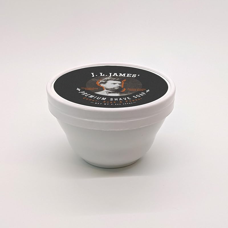 JL James' Premium Shave Soap in Ceramic Bowl Scent: Cedar Sage & Pepper