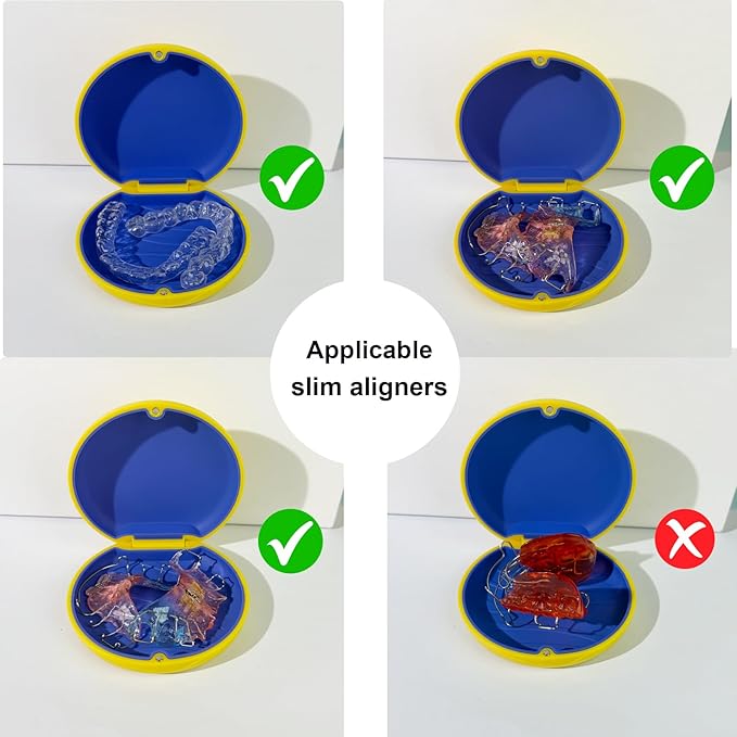 2PCS Retainer Case Compatible with Invisalign,Cute Slim Aligner Case,Customized Magnetic Closure Orthodontic Retainer Cases (2 Pack Yellow + Navy Blue Silicone)