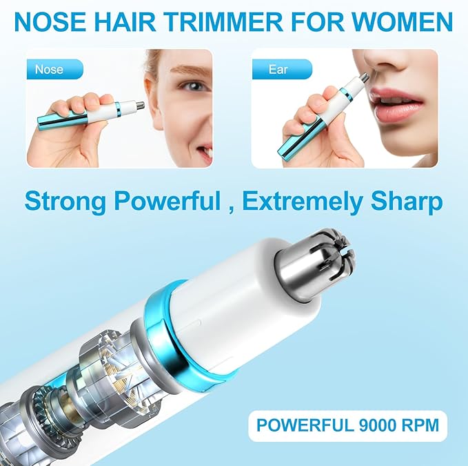 Areyzin Women's Nose Hair Trimmer, Powerful and Versatile, Waterproof and Easy to Clean, Compact and Portable