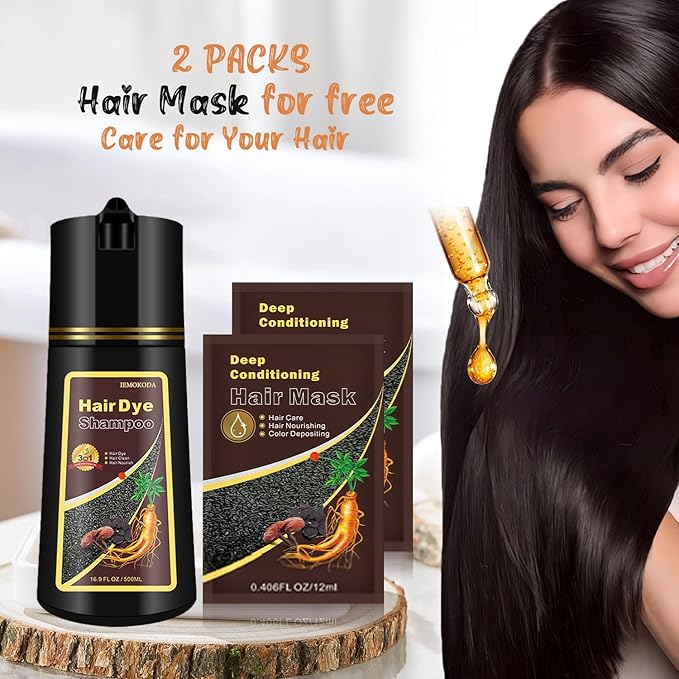 Brown Hair Dye Shampoo 3 in 1, Semi-Permanent Brown Hair Dye, Cover Grays in Minutes, Instant Hair Color Shampoo, Champu Para Canas, 16.90Fl Oz