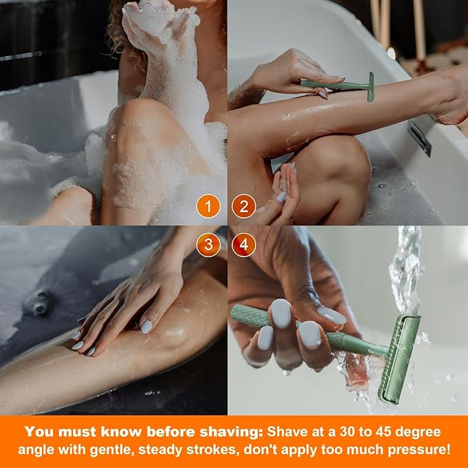 Forest Green Safety Razor - Single Blade Razors for Women - Reusable Metal Razor, with 5 Stainless Steel Double Edge Blades, Smooth Close Shave, Sustainable, Plastic Free