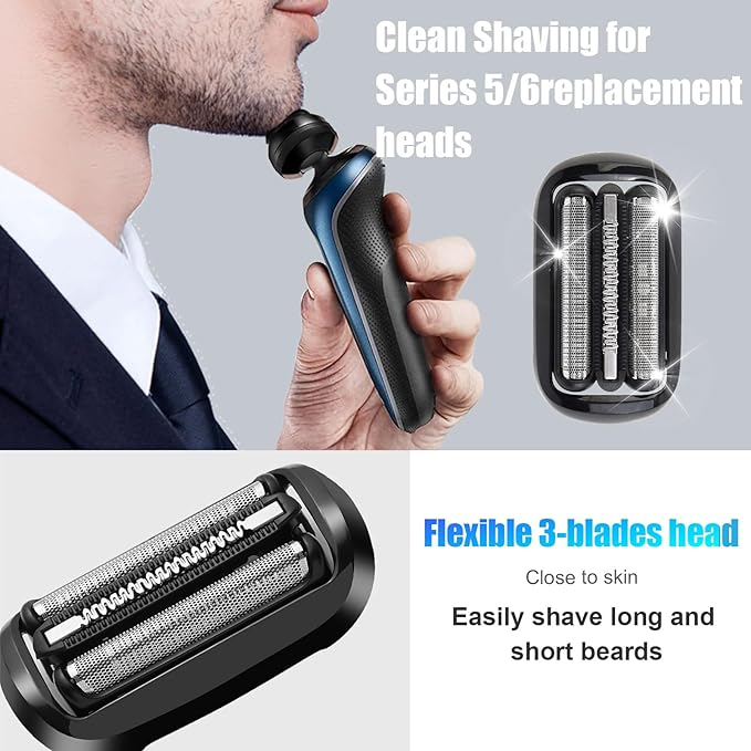 53B Electric Shaver Head Replacement,Compatible with Braun Series 5/6 Shavers foil 5020cs 5018s 5035s 5049cs 5050cs 6020s 6040cs 6075cc 6072cc 6090cc,2 Pack