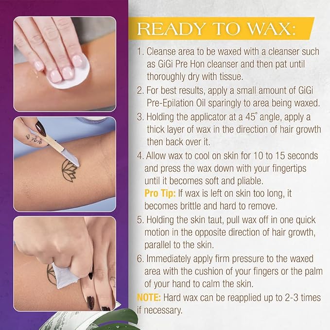 GiGi Microwave Tattoo Hard Wax Kit - Hair Removal Wax for Sensitive Skin & Tattoos, Includes After Wax Oil & Applicators, 1 pack