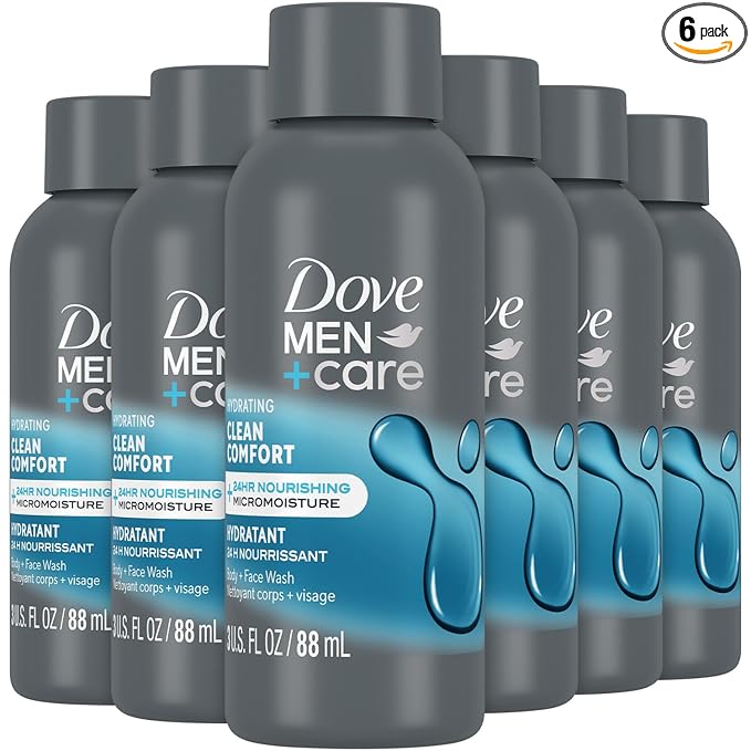 Dove Men+ Care Body + Face Wash, Clean Comfort 6-Pack – Hydrating Shower Gel Formula for Healthy, Smooth Skin, 3 Oz Ea