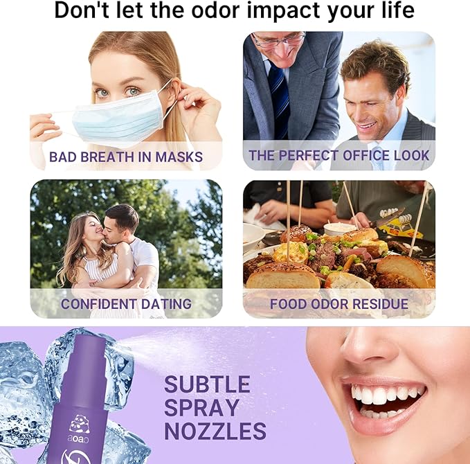 Sugar-Free Oral Spray for Adult, Dry Mouth Spray with Menthol, Instant Refresh & Moisture, Fight Bad Breath, Fast-Acting Comfort, Portable 15ml Breath Freshener Spray (2 Pack)