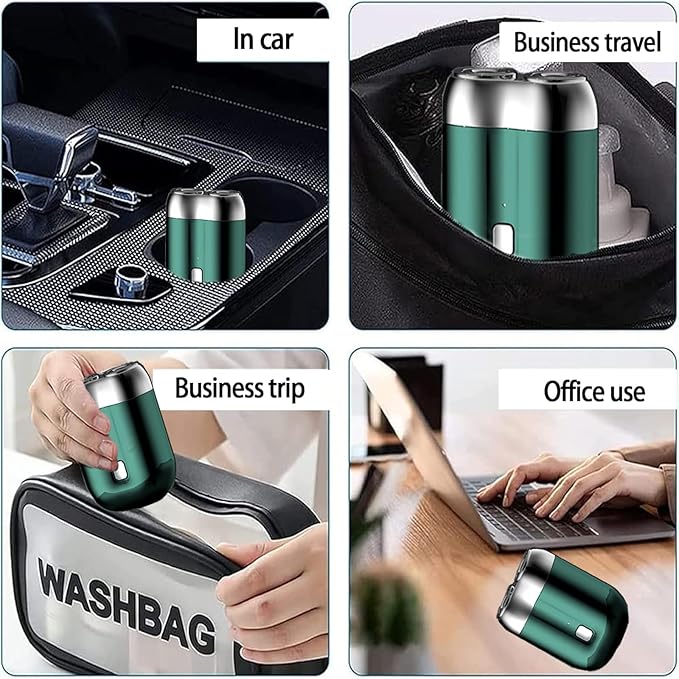Mini Electric Shaver for Men, Pocket Dual Head Shaver Washable Waterproof, Electric Mini Portable Razor USB Rechargeable Portable Razor for Home, Car, Travel (Green)