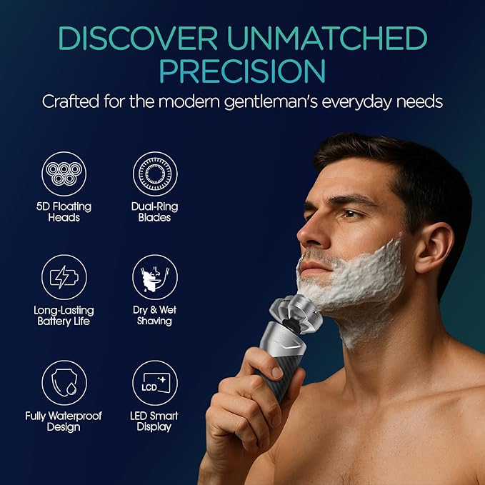 VOYOR Electric Razor for Men - 5D Floating Shavers for Men Magnetic Electric Shaver Rechargeable Face Shaver LED Display Wet Dry Shaving IPX6 Waterproof Mens Rotary Razor TX500 (Black)