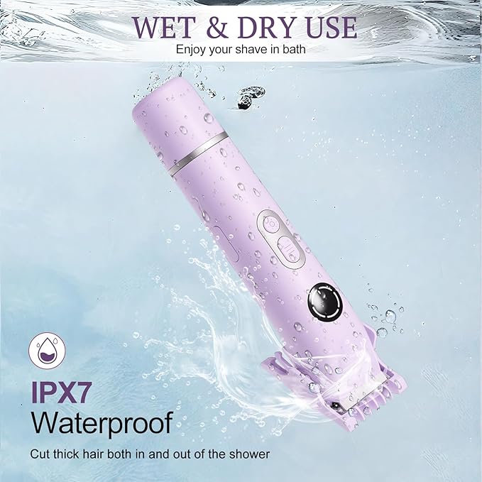 Bikini Trimmer for Women, 4 in 1 Wet/Dry Electric Razors for Women - Dual Head, Painless Rechargeable Portable Womens Razors for Shaving Set for Face, Nose, Eyebrows, Armpits, Bikini Area (Purple)