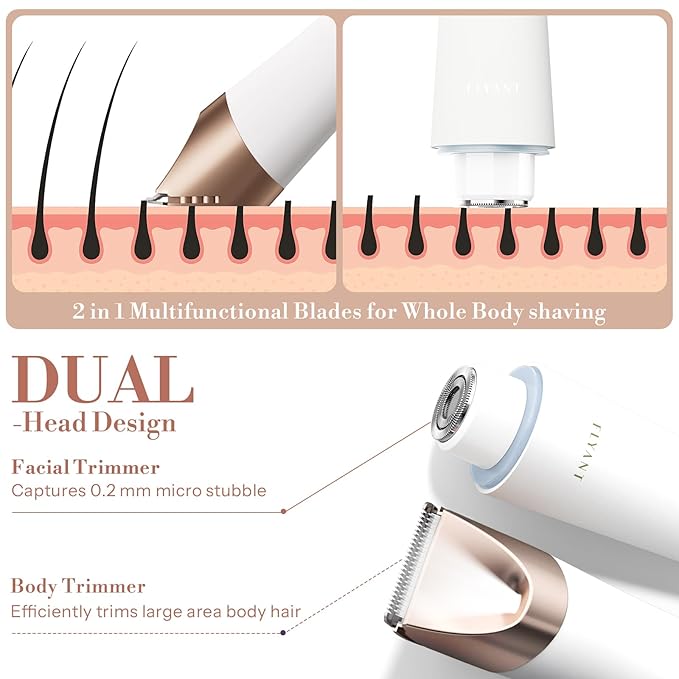 Bikini Trimmer for Women, 2 in 1 Electric Shaver for Women, Pubic Hair Trimmer Waterproof IPX7 with LED, Bikini Razor for Leg Arm Underarm Bikini Area, Pull Bows Gift Box for Friends - Shell White