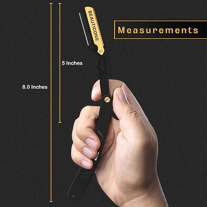 BEAUTICONE Straight Razors for Men, Straight Edge Razor, 100 Single Edge Blades, Stainless Steel, Barber Razor for Men's Shaving, Barber Shaving Knife, Swinglock