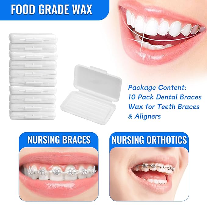 10 Pack Dental Braces Wax for Teeth Braces & Aligners, 50 Unscented & Flavorless Orthodontic Wax Strips for Dental Care Braces Brackets Cover Lip Protector Oral Appliances Ortho Accessories