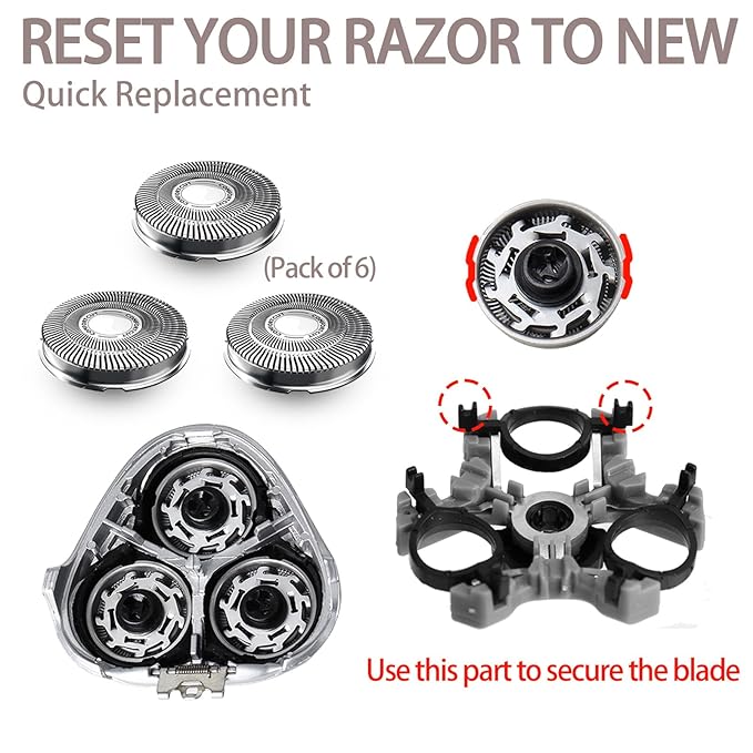 Upgraded SH30/52 Replacment Blades for Series 1000, 2000, 3000 and PTxxx series Razors, Dual-Ring Precision Shaving Heads with Titanium Coating, 6Pack.