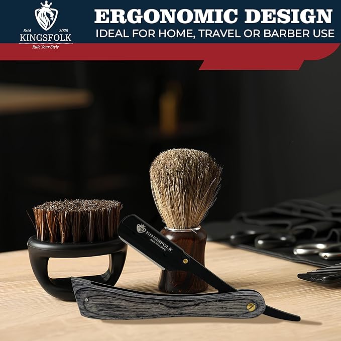 Professional Straight Razor Kit for Men – Wooden Handle Razor with 100 Platinum Blades, Leather Case, Nitrile Gloves & Cleaning Cloth – Barber Grade Wet Shave Set